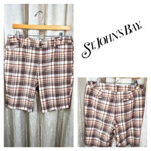 St. John's Bay Coral Pink Plaid Bermuda Shorts